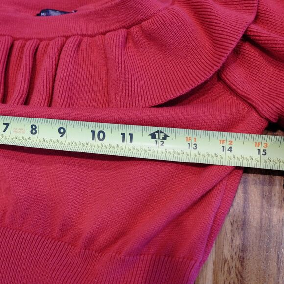 Marissa Webb Cropped Top Sz M Red Knit Cotton Blend Ruffles Coquette Date Night - Picture 7 of 10